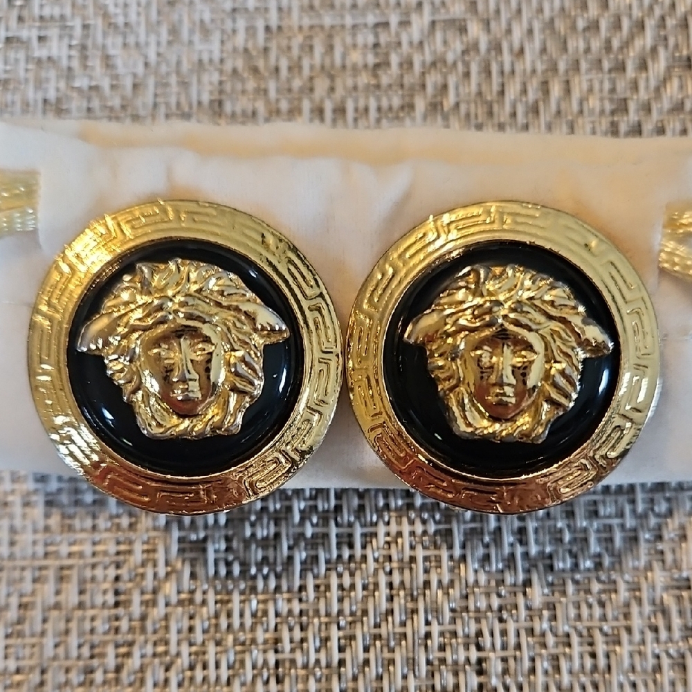 Versace Vintage Medusa Gold and Black Clip Earrings